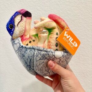 Baby Dinosaur Egg Color Grey & Light Yellow/Multi Color Plushy 7 1/2” long NEW